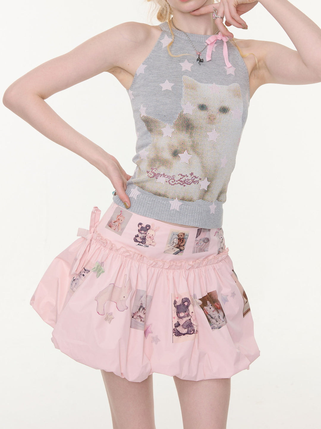 Pink Postcard Bubble Skirt-Bottoms-ntbhshop