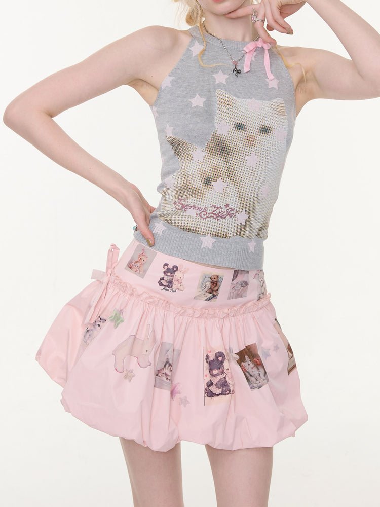 Pink Postcard Bubble Skirt-Bottoms-ntbhshop