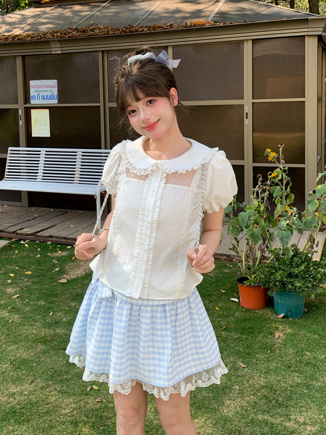 Milk Lace Cotton Babydoll Blouse-Tops-ntbhshop