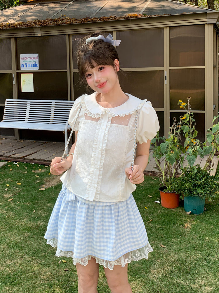 Milk Lace Cotton Babydoll Blouse-Tops-ntbhshop