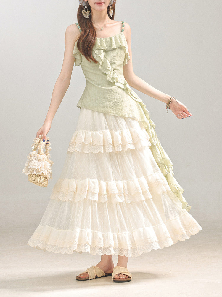 Honeydew Ruffle Top & Maxi Skirt-Sets-ntbhshop