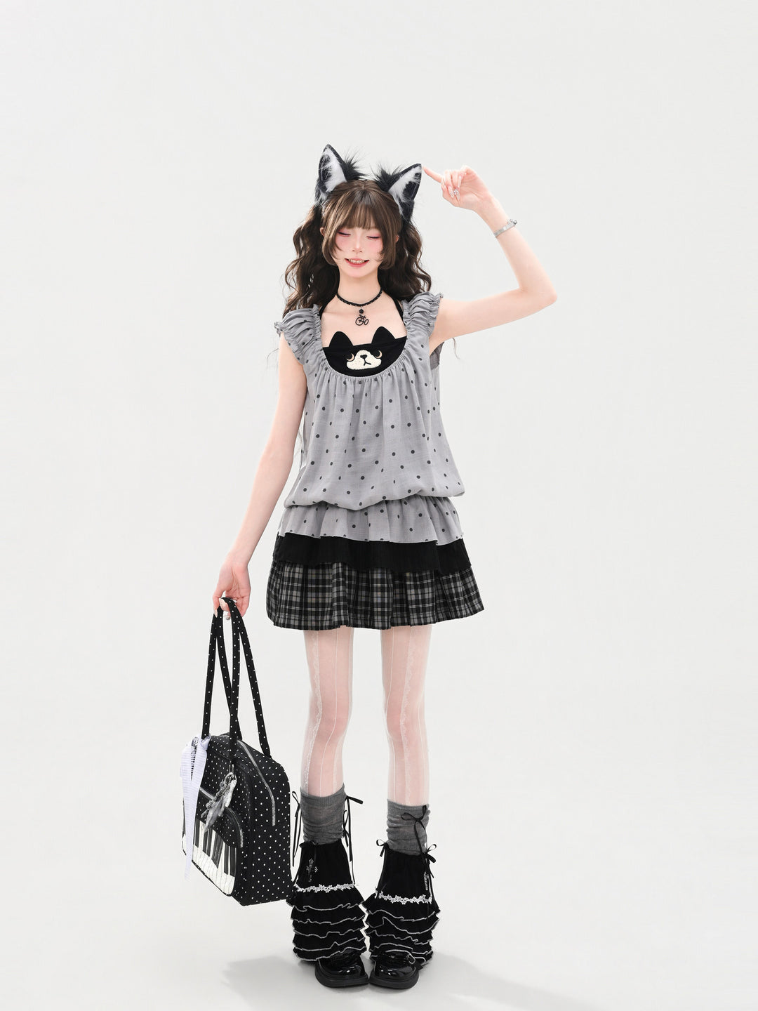 Milk Cat Halter Dress-Tops-ntbhshop