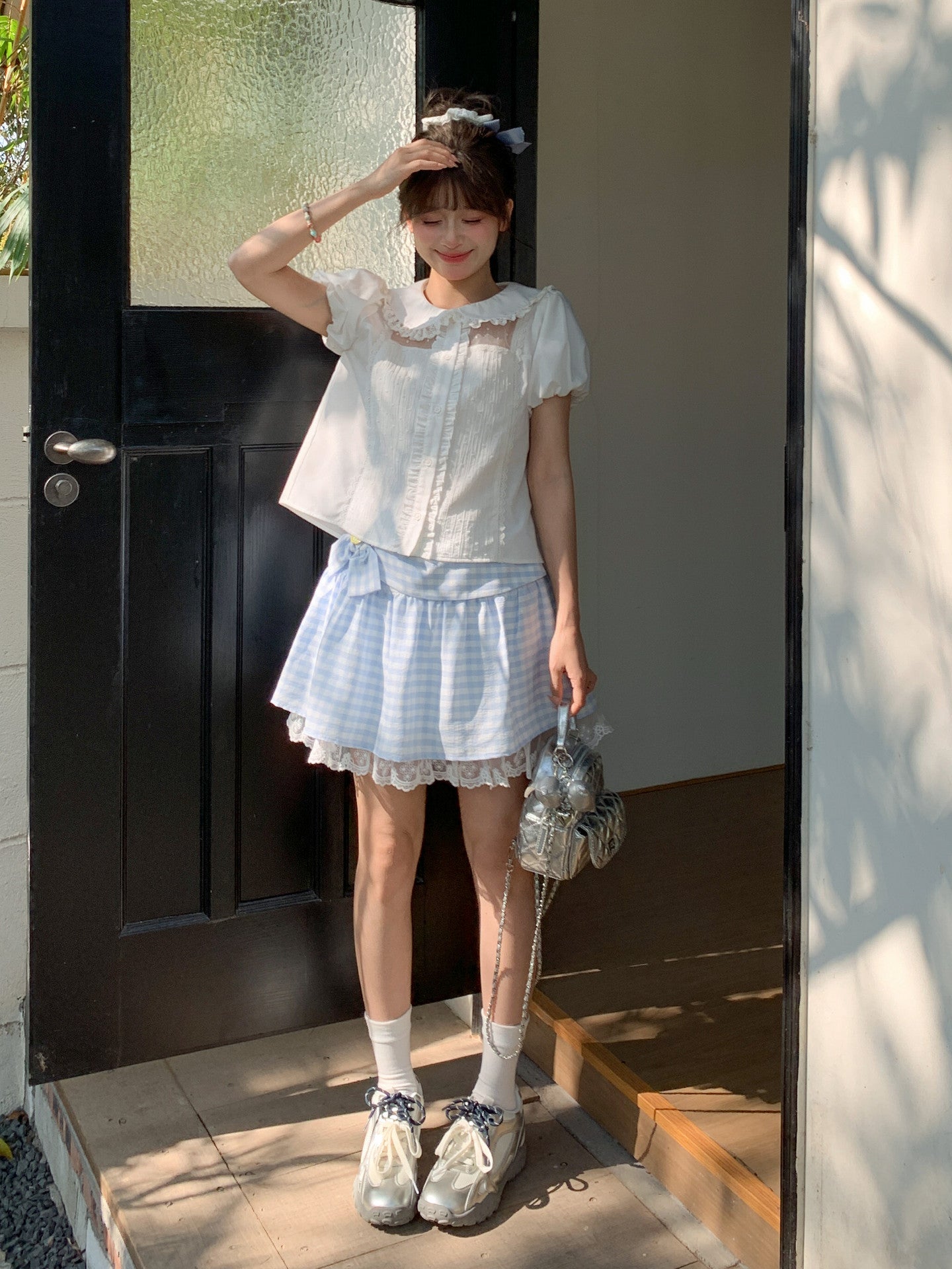 Milk Lace Cotton Babydoll Blouse-Tops-ntbhshop