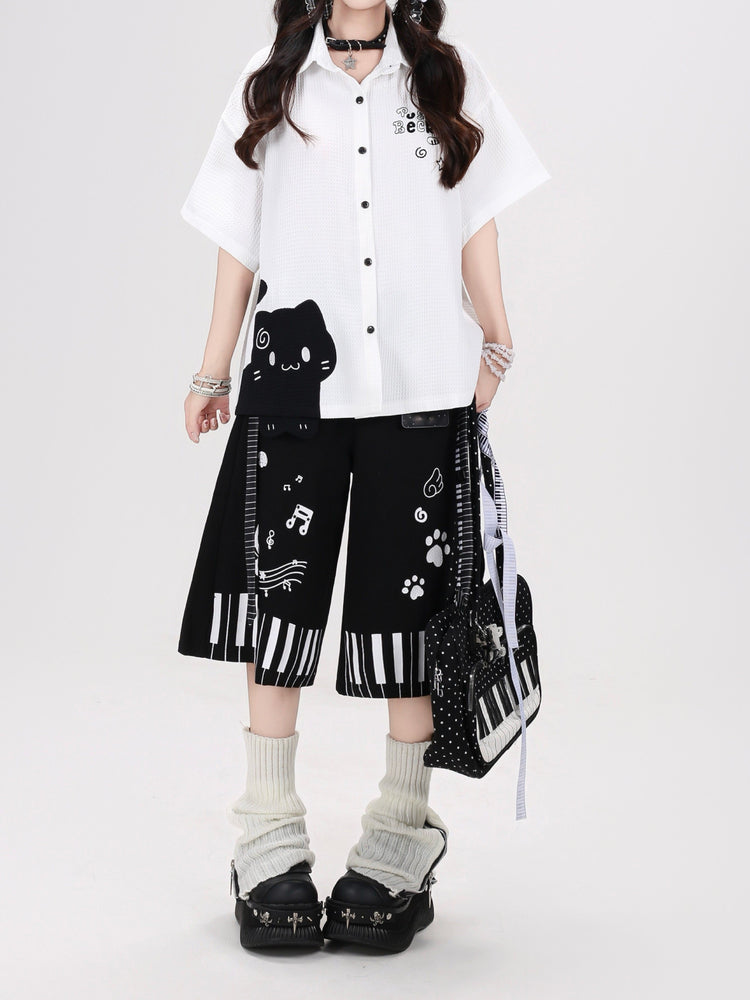 Kitty Melody Lapel Shirts-Tops-ntbhshop