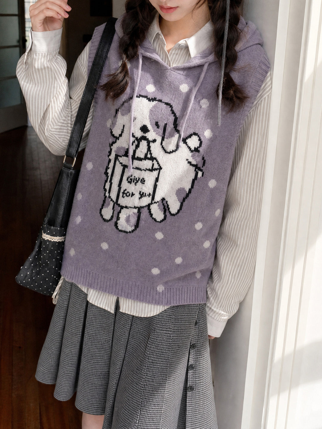 Puppy Dottie Hooded Knit Vest-Outerwear-ntbhshop