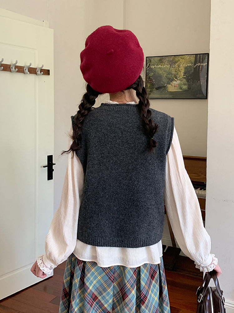 Teddy Picnic Nostalgia Vest & Midi Skirt-ntbhshop