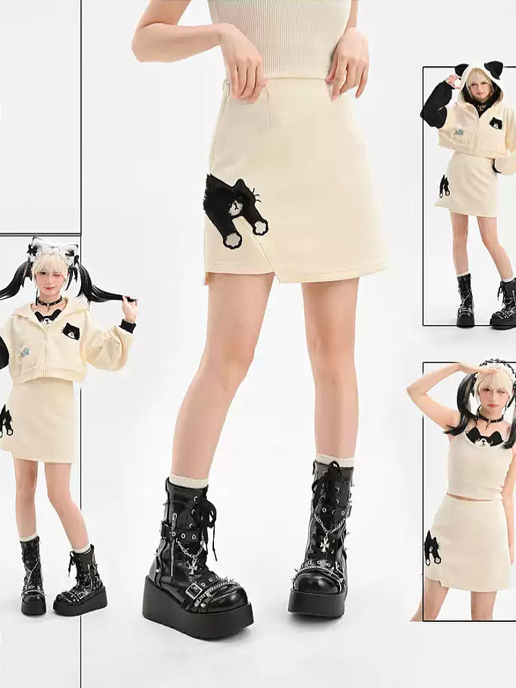 Milk Cat Jacket, Camisole & Skirt-Sets-ntbhshop