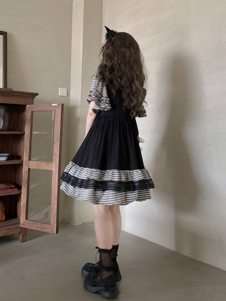 Midnight Pudding Gingham Bubble Dress-ntbhshop