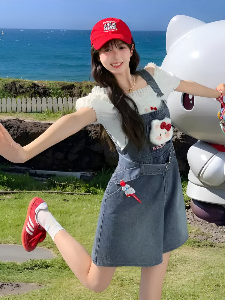 Sweet Bunny Denim Overall Shorts-Dresses-ntbhshop