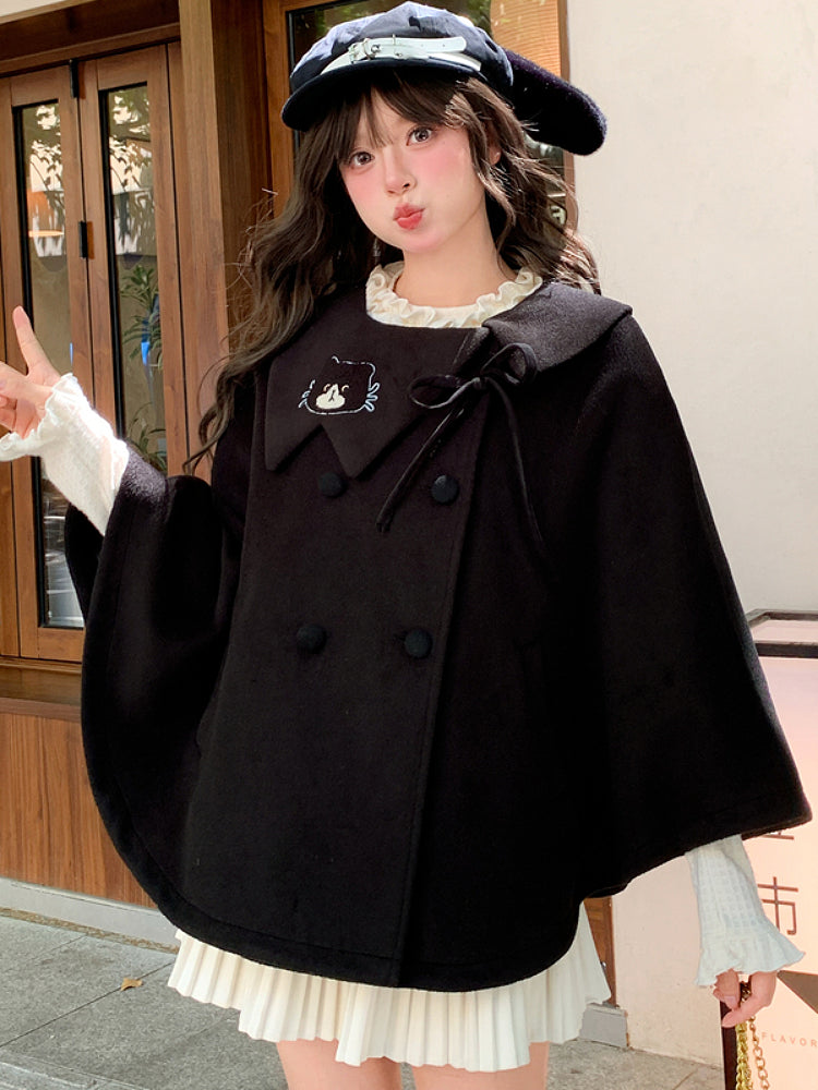 Black Kitten Woolen Cape-ntbhshop
