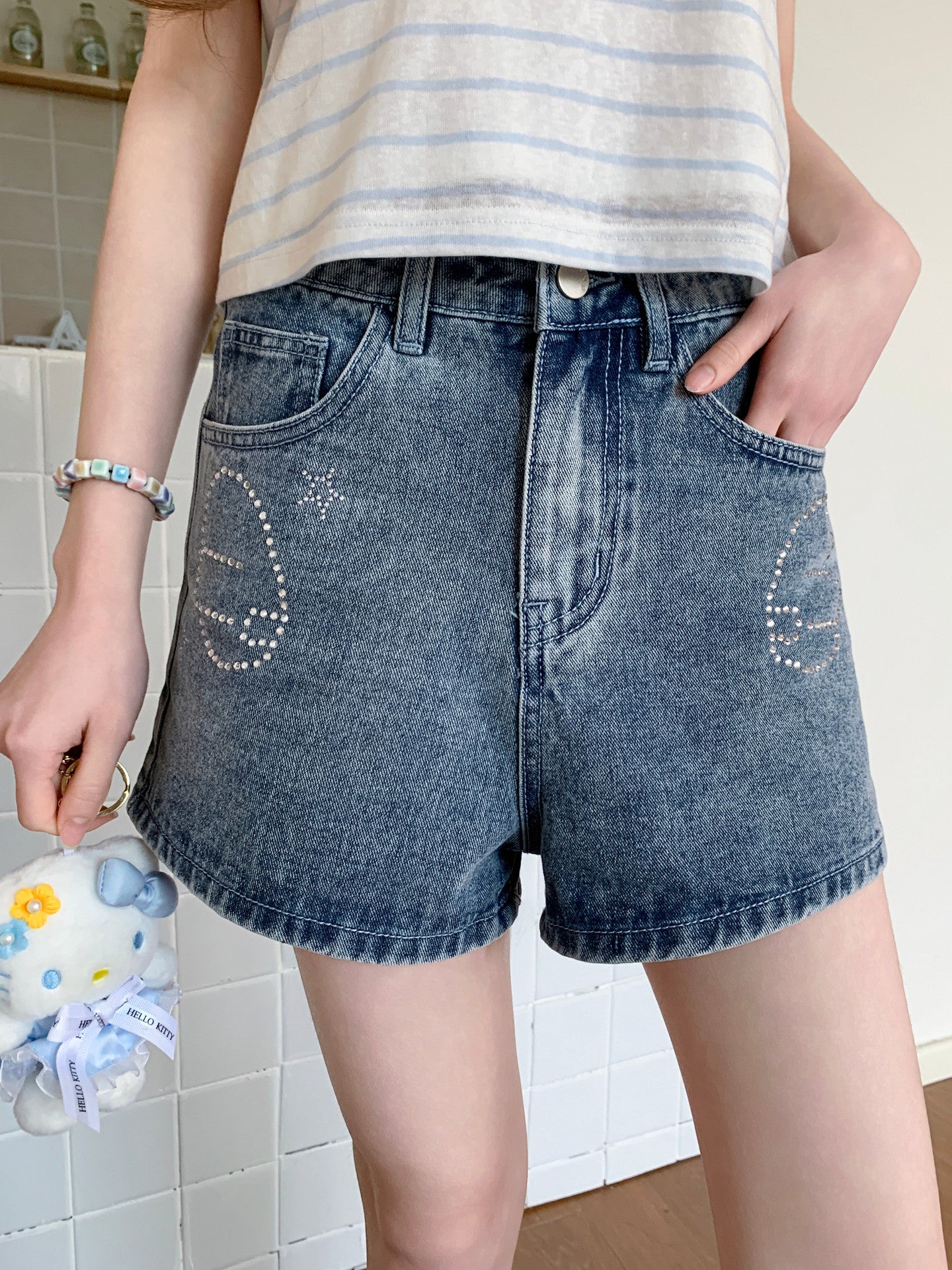 Twinkle Bow Denim Shorts-Bottoms-ntbhshop