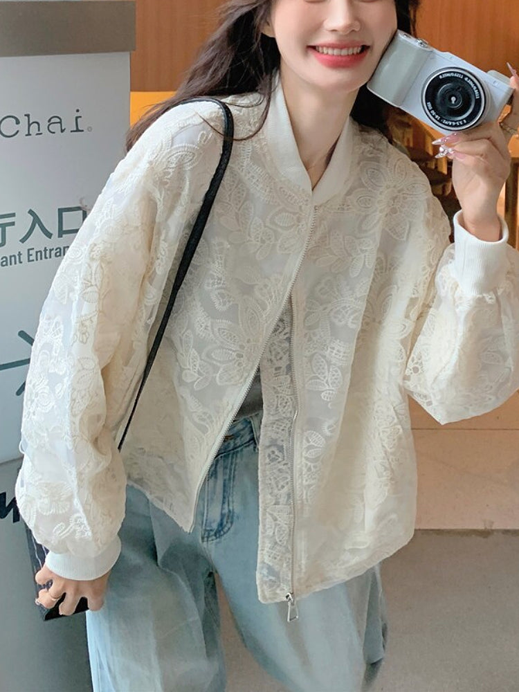 Cloud Lace Crop Bomber-ntbhshop