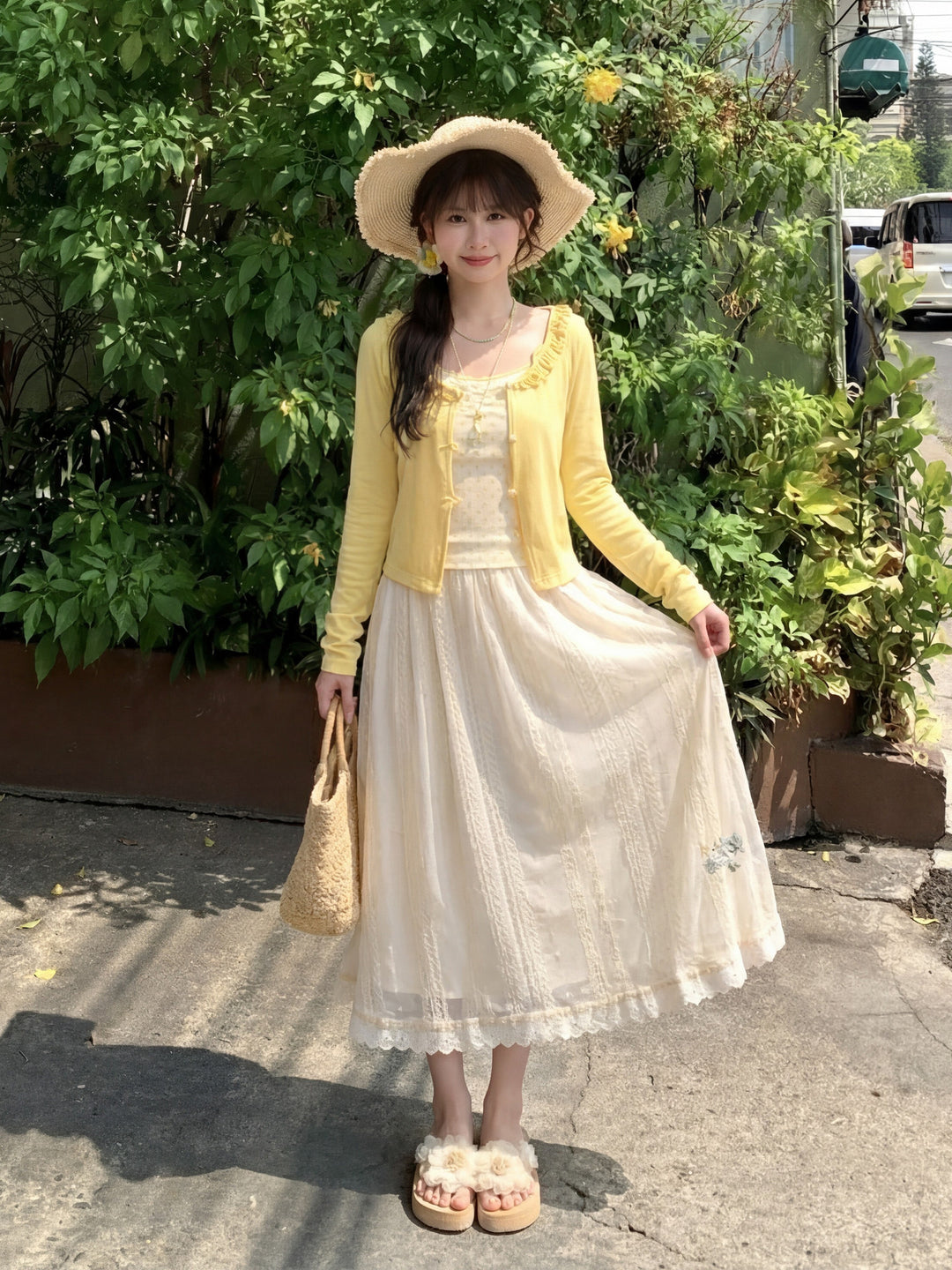 Lemon Sugar Dot Bra Camisole & Cardigan-ntbhshop