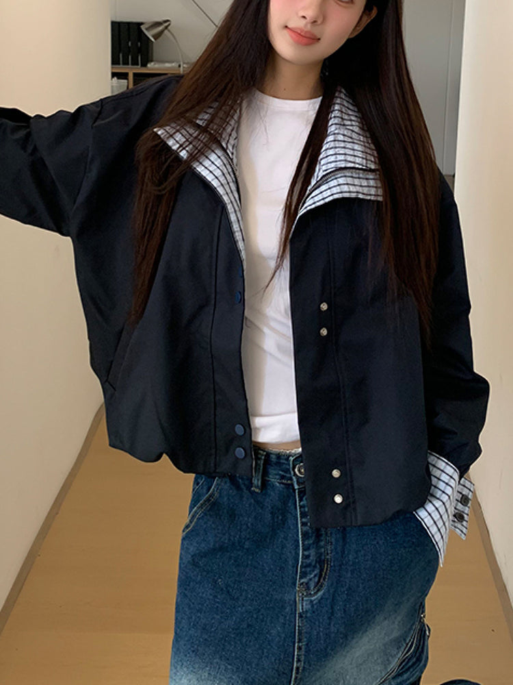 Midnight Check Patchwork Jacket-ntbhshop