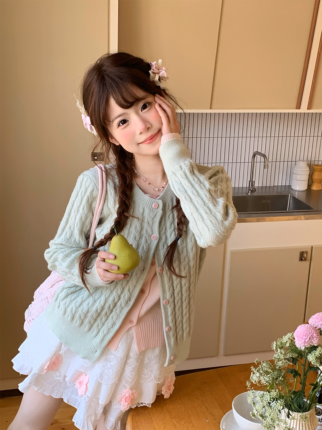 Guava Daydreams Knit Cardigan & Skirt-Sets-ntbhshop