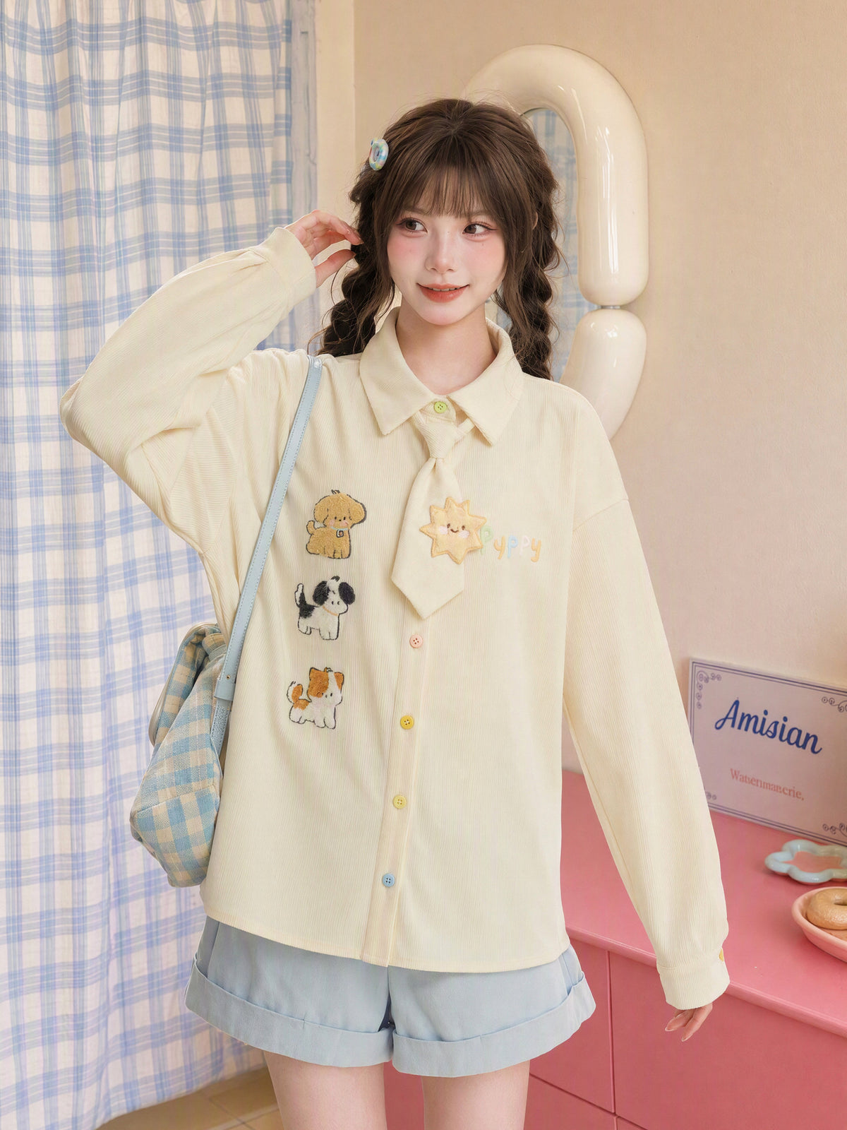 Puppy Parade Tie Shirt-Tops-ntbhshop