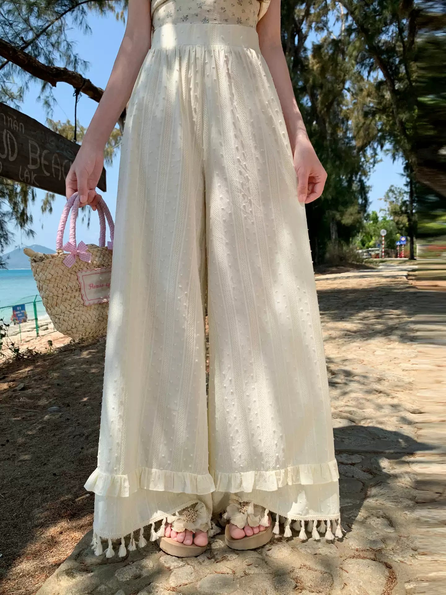 Seaside Tassel Wide Leg Pants-Bottoms-ntbhshop