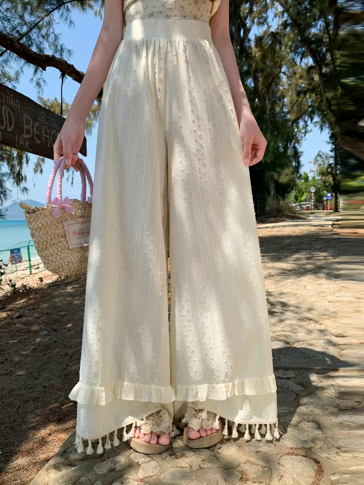 Seaside Tassel Wide Leg Pants-Bottoms-ntbhshop