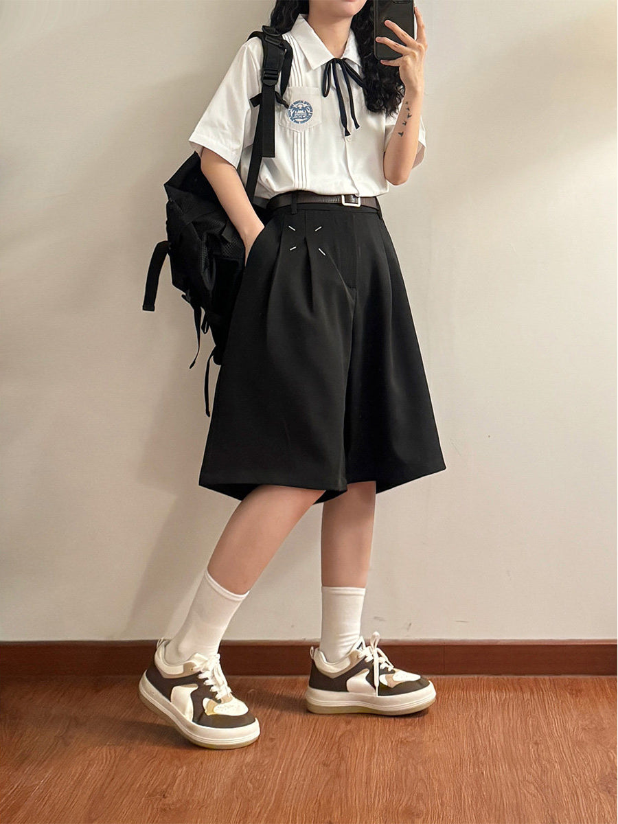 Side Note Pleat Shorts-Bottoms-ntbhshop