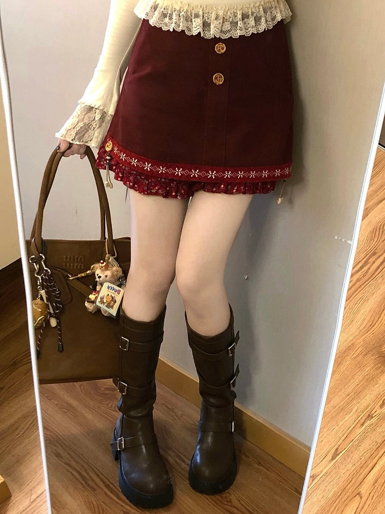 Hazelnut Breeze Patchwork Skorts-ntbhshop