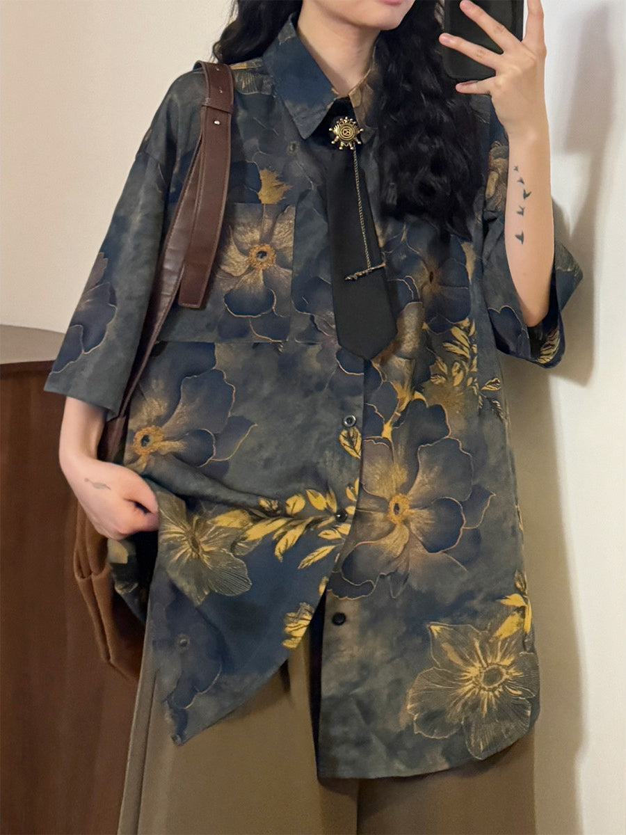 Midnight Ink Bloom Floral Tie Shirts-Tops-ntbhshop