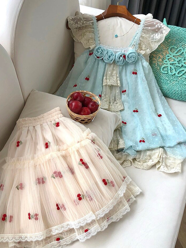 Cherry Meringue Mesh Skirts-Bottoms-ntbhshop