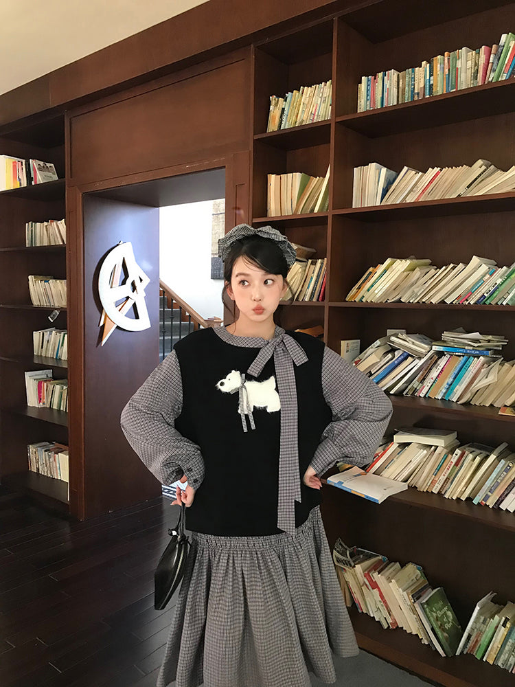 White Puppy Tale Whimsy Plaid Dress-ntbhshop