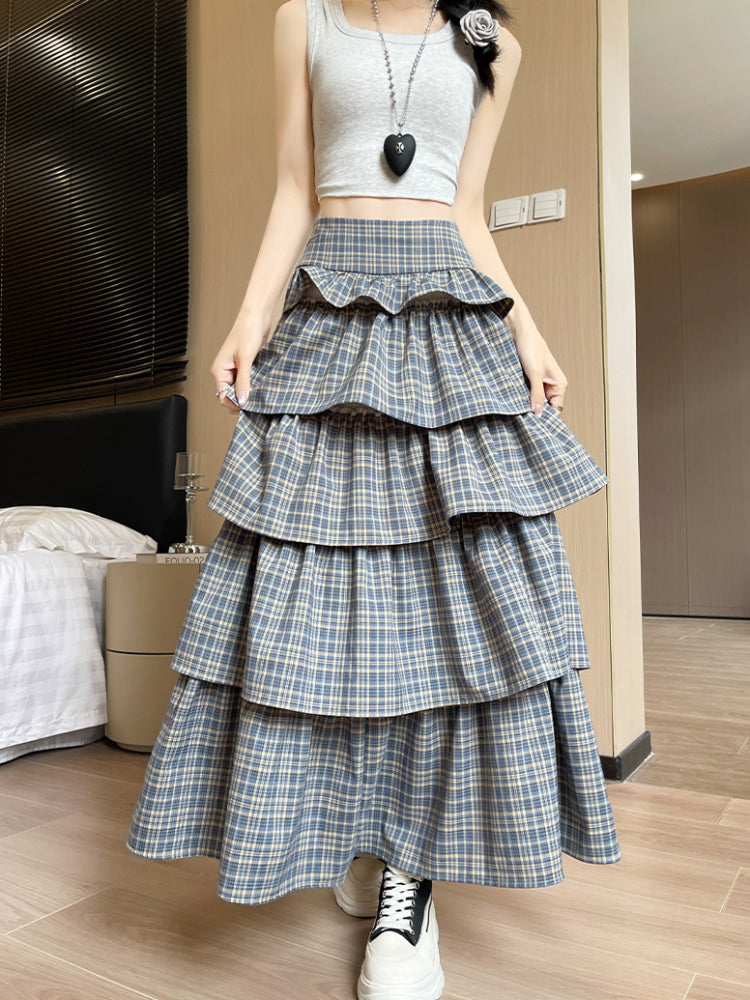 Retro Puff Plaid Cake Skirts-ntbhshop