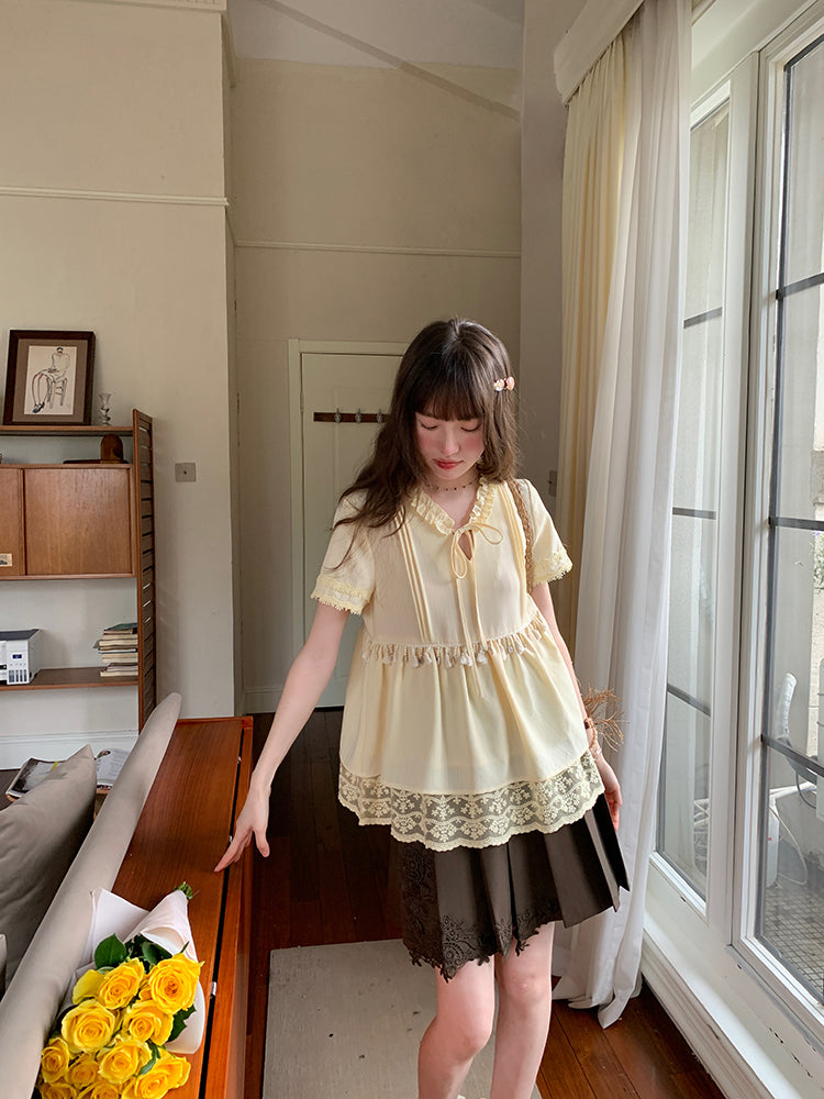 Fernlace Vintage Brown Pleated Skirt-Bottoms-ntbhshop