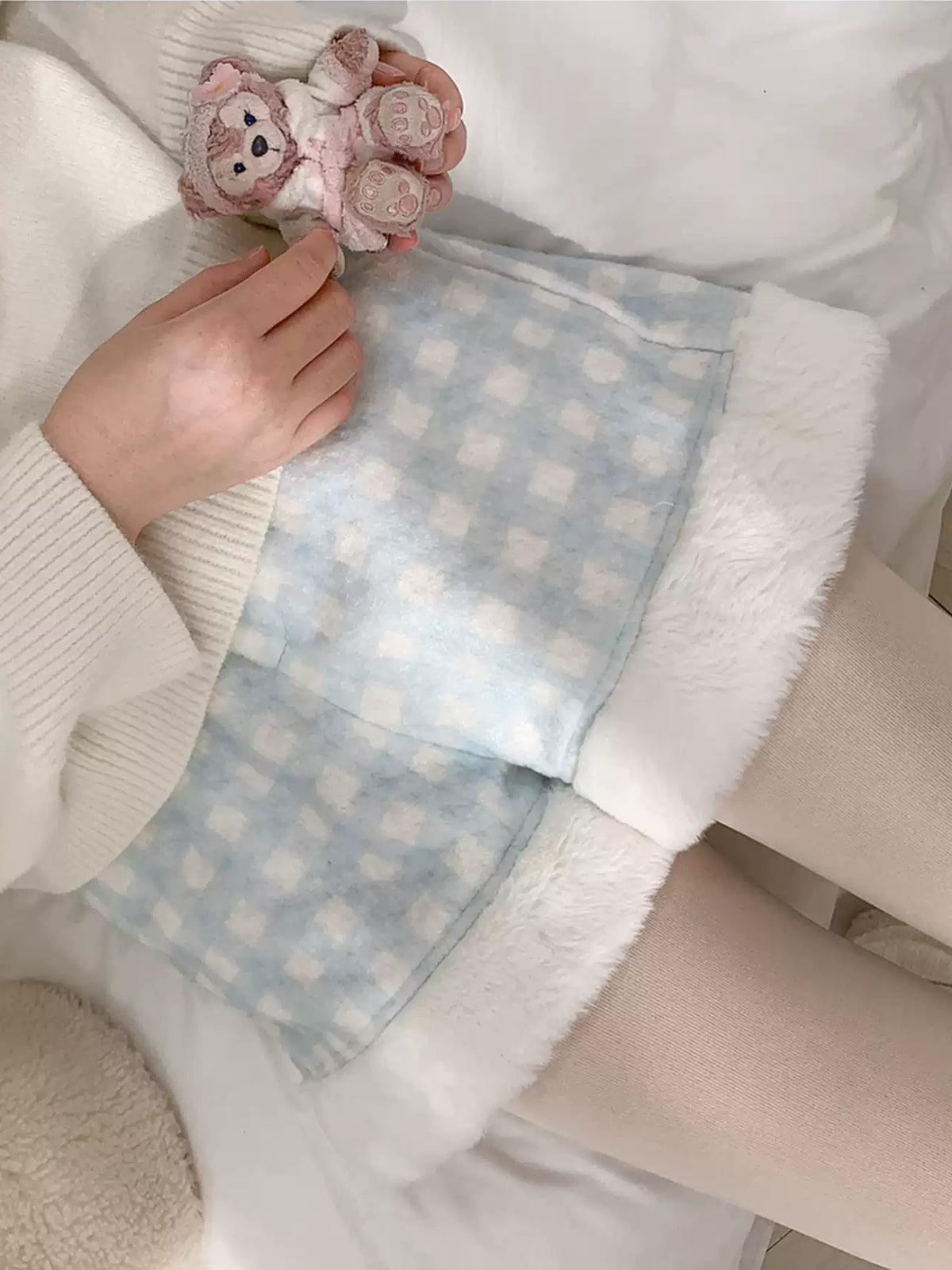 Cloud Milk Plaid Cuddle Shorts-Bottoms-ntbhshop