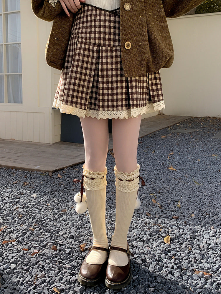 Biscuit Academia Plaid Pleated Skirt-Bottoms-ntbhshop