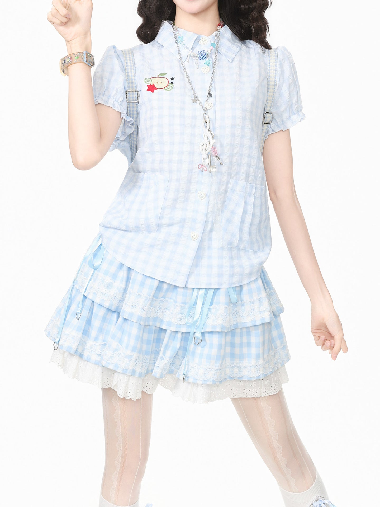 Apple Charm Gingham Shirts-Tops-ntbhshop
