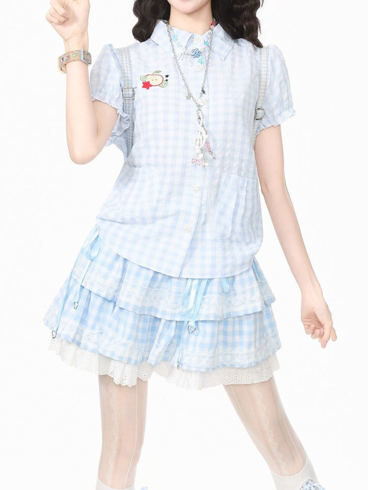 Apple Charm Gingham Shirts-Tops-ntbhshop