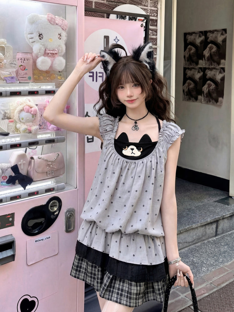 Milk Cat Halter Dress-Tops-ntbhshop