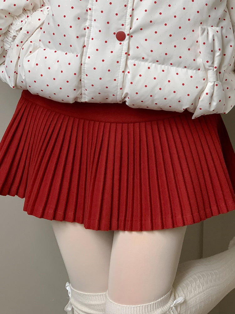 Berry Cream Pleated Skirt-ntbhshop