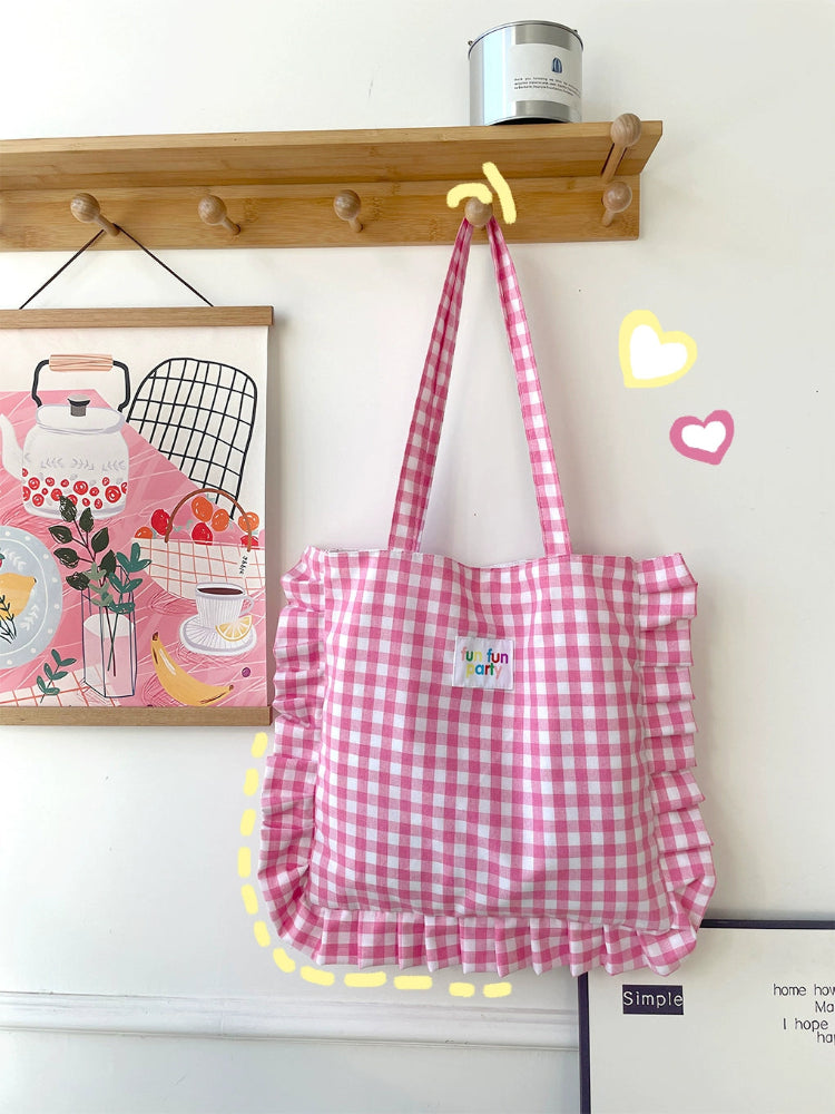 Candy Series Ruffle Plaid Tote Bags-ntbhshop