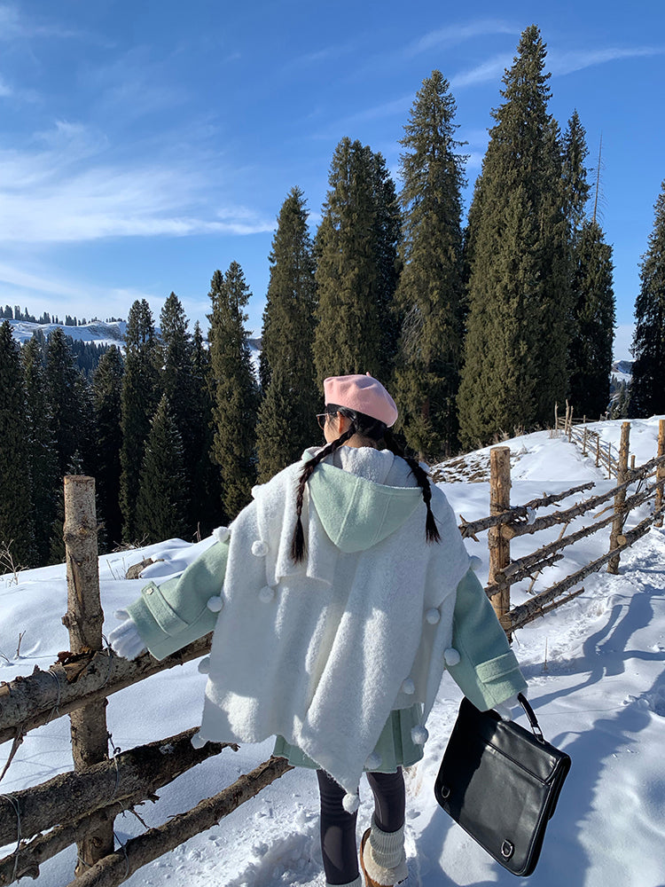 Mint Cloud Woolen Jacket & Pleated Skirt-ntbhshop