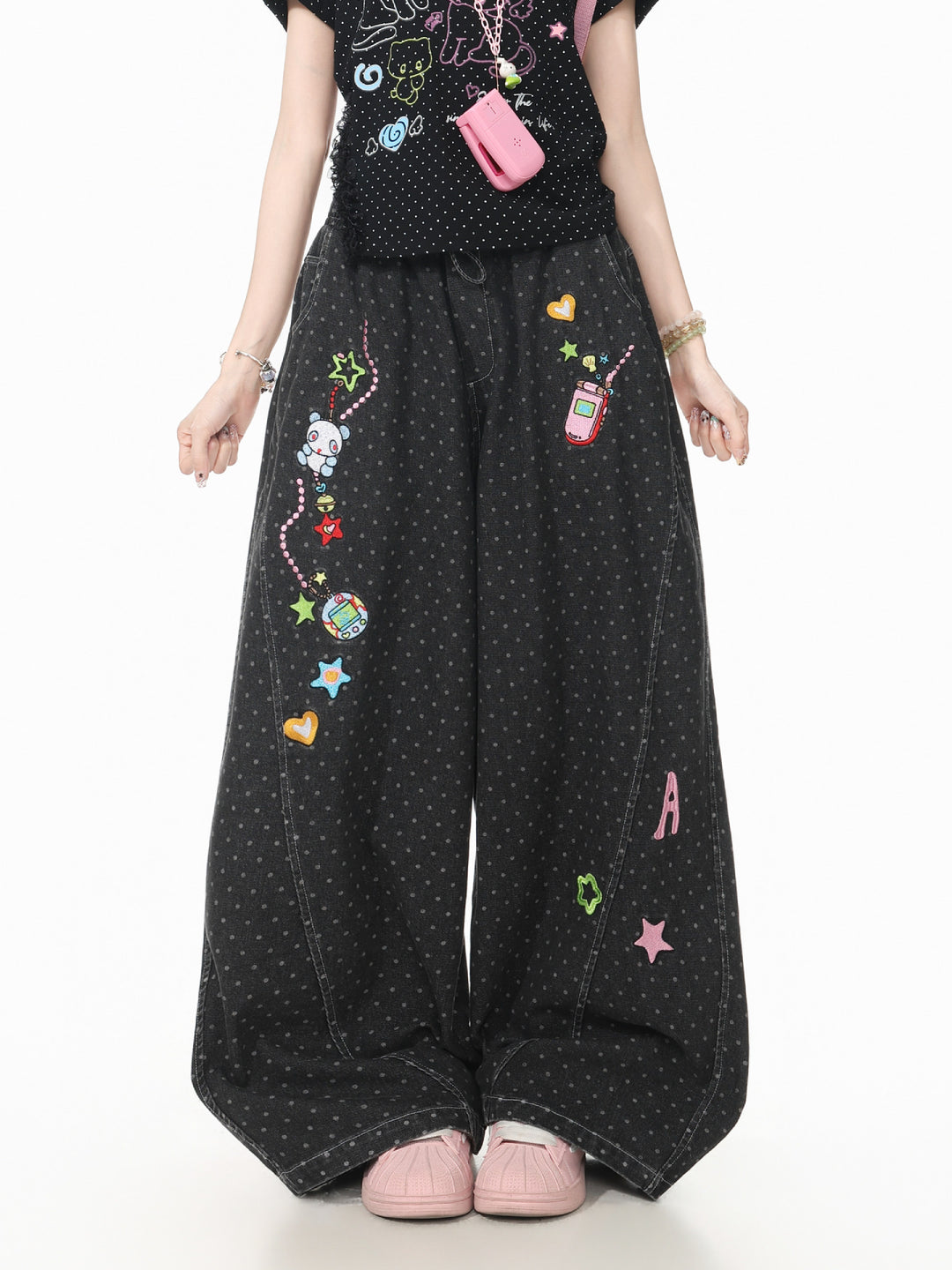 Lovebug Doodle Wide Leg Jeans-Bottoms-ntbhshop