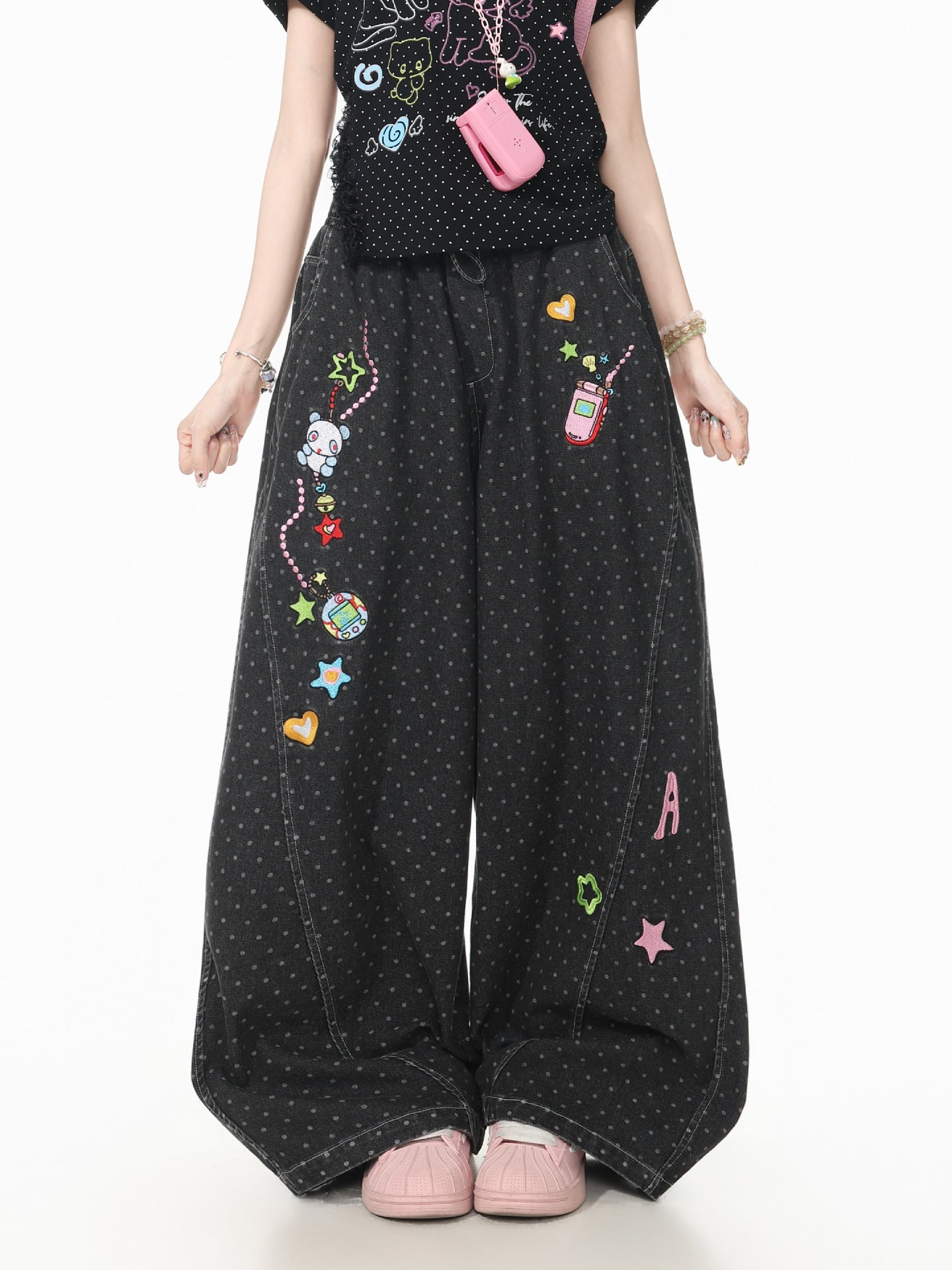 Lovebug Doodle Wide Leg Jeans-Bottoms-ntbhshop