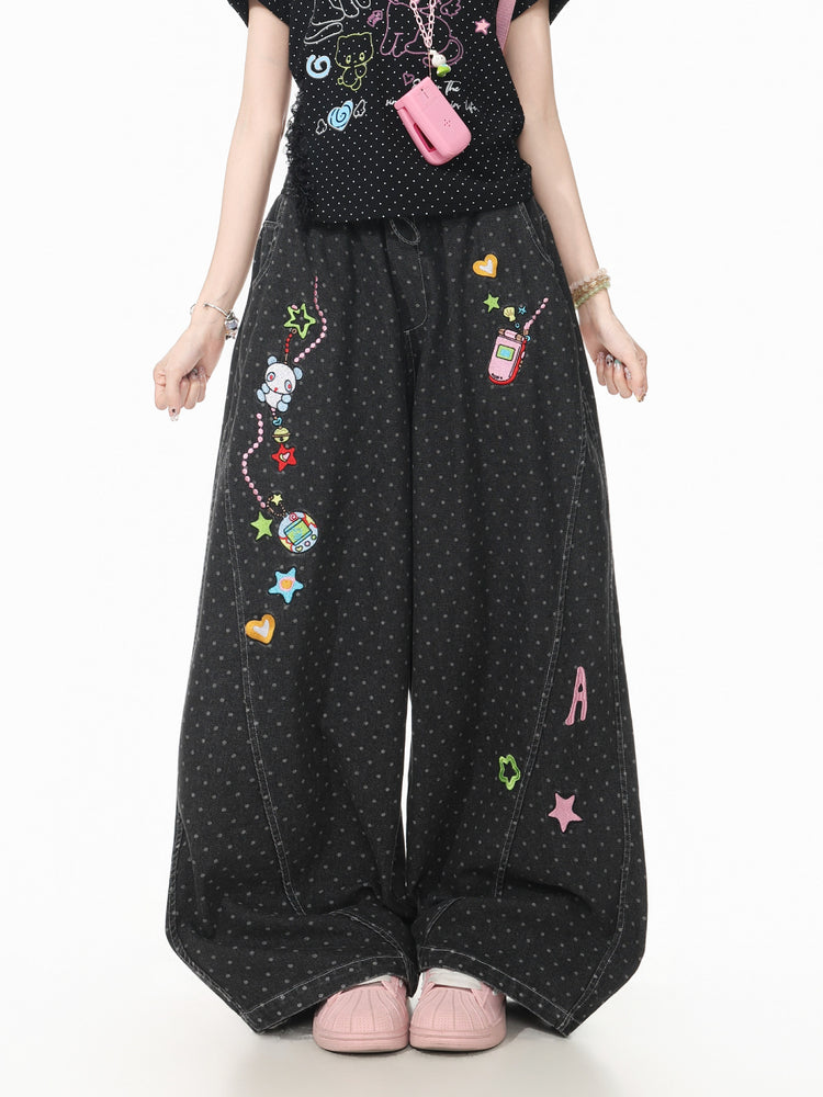 Lovebug Doodle Wide Leg Jeans-Bottoms-ntbhshop