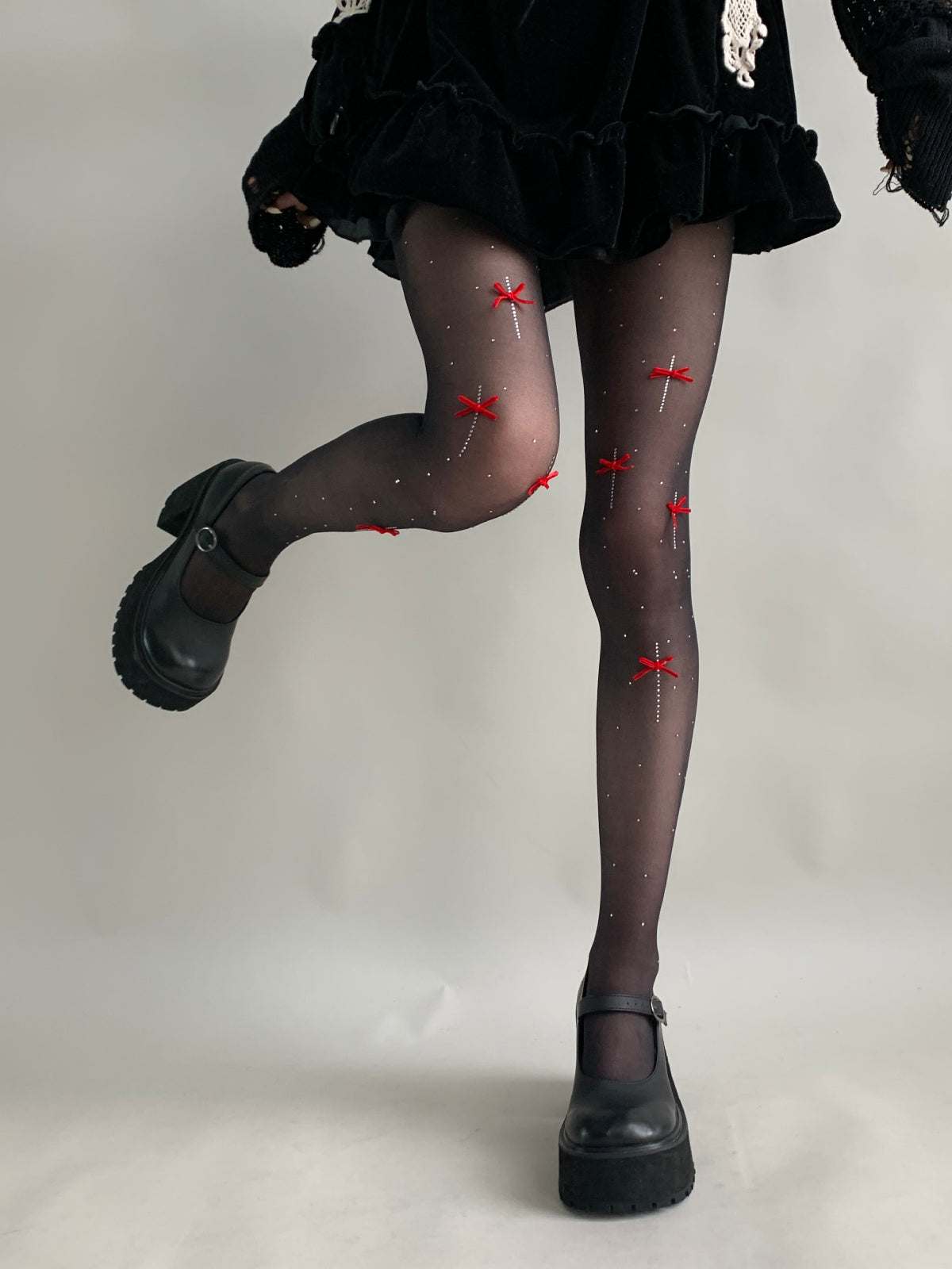Ballet Bow Crystal Sheer Tights-ntbhshop