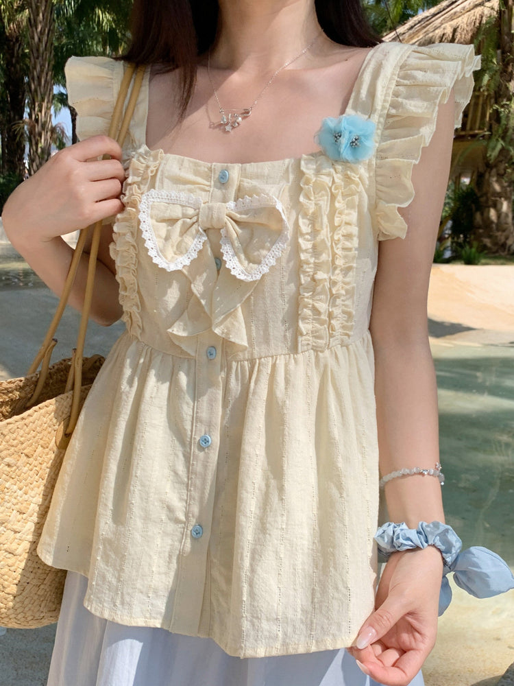 Buttercream Lace Bow Top-Tops-ntbhshop