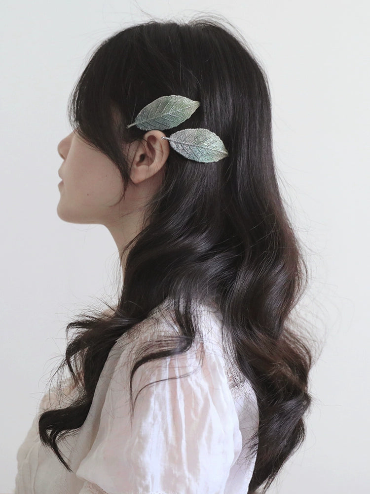 Leafy Fantasy Embroidery Hair Clips-ntbhshop