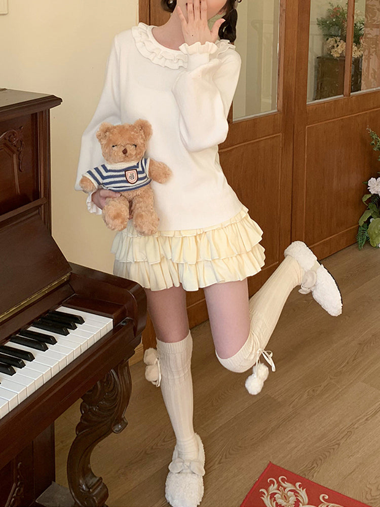 Lolita Bow Puff Sleeve Knit Tops-ntbhshop