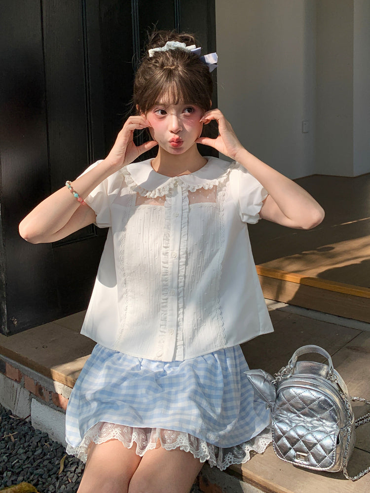 Milk Lace Cotton Babydoll Blouse-Tops-ntbhshop