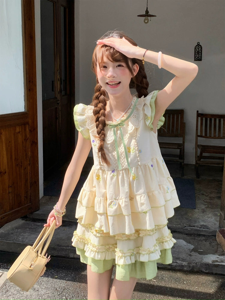 Garden Lullaby Fairy Sleeve Blouse & Layer Cake Skirt-ntbhshop