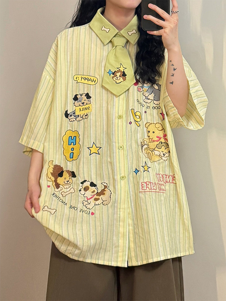 Convenience Store Tie Stripe Shirt-Tops-ntbhshop