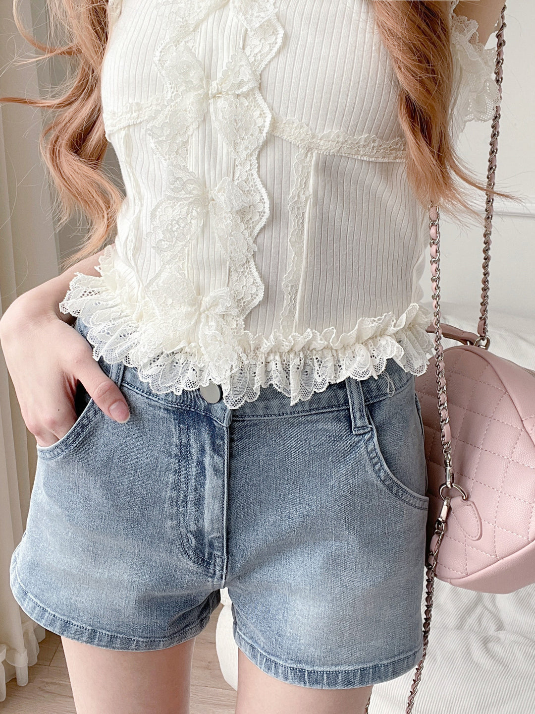 Ribbon Bow Denim Shorts-Bottoms-ntbhshop