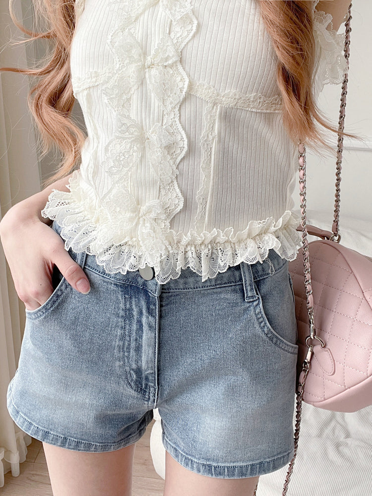 Ribbon Bow Denim Shorts-Bottoms-ntbhshop