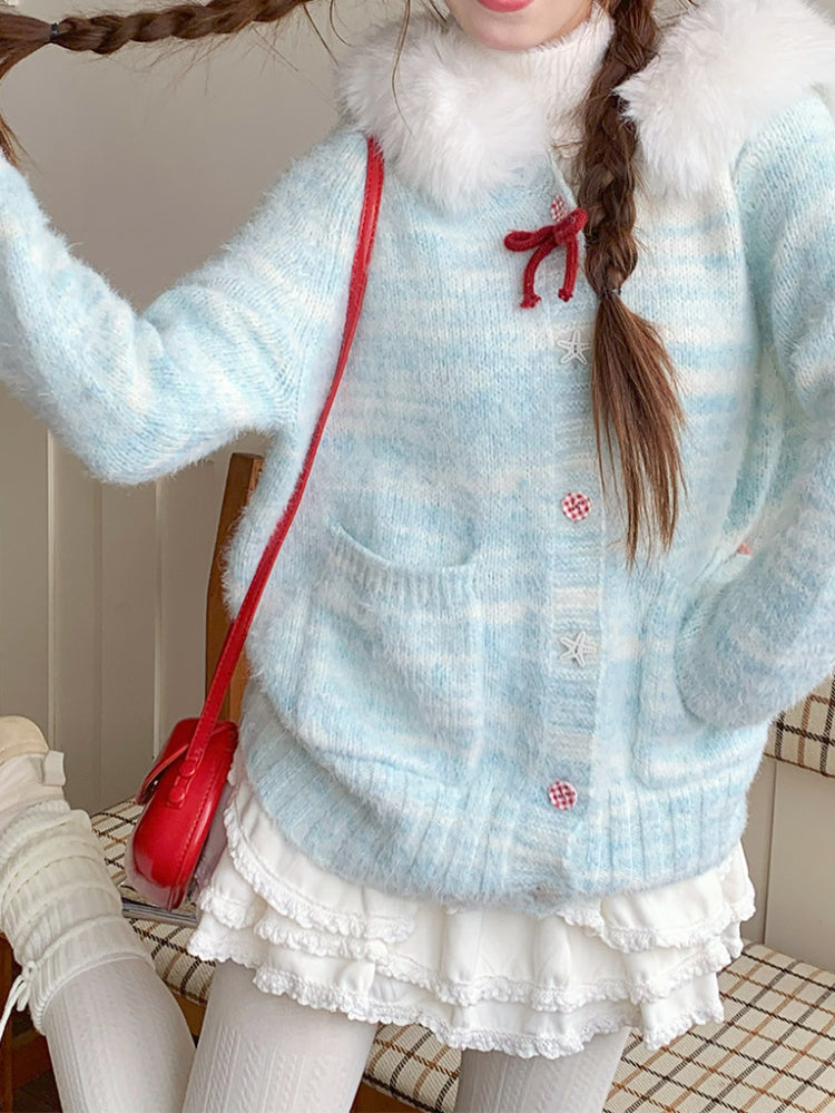 Blueberry Cloud Knit Hooded Cardigan-Outerwear-ntbhshop